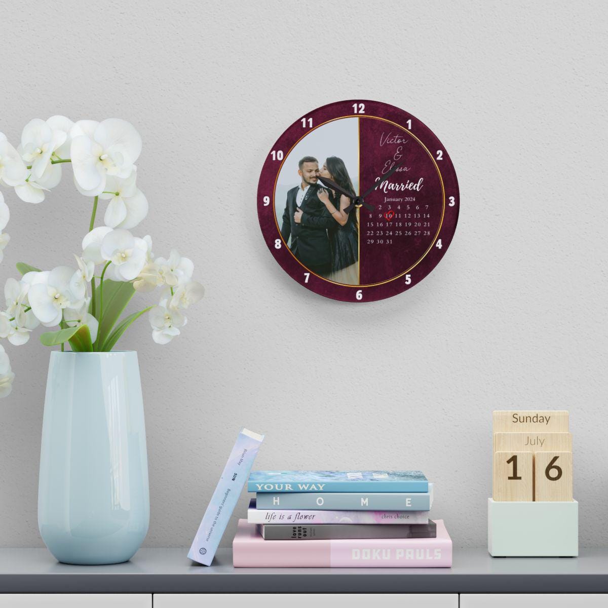 Personalized Wedding Gift, Married Calendar Anniversary Clock, Wedding Gift for Best Friend Bride Groom, Married Clock Gift for Couple