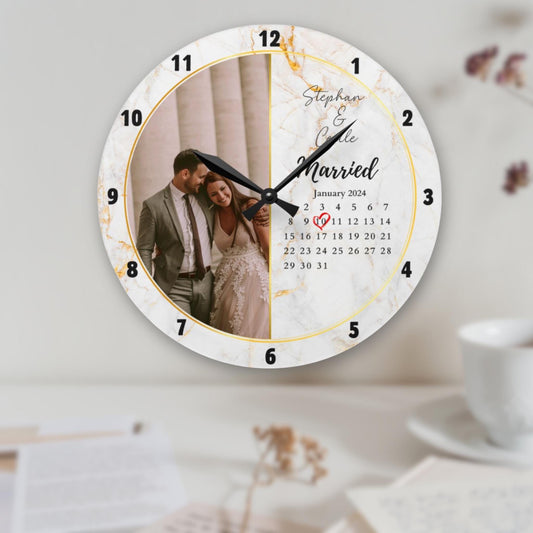 Personalized Wedding Gift, Married Calendar Anniversary Clock, Wedding Gift for Best Friend Bride Groom, Married Clock Gift for Couple
