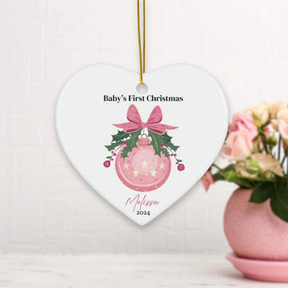 Baby First Christmas Ornament 2024, Personalized First Christmas Ceramic Ornament, Baby Girl Name, Baby Shower Gift Bunny Decoration