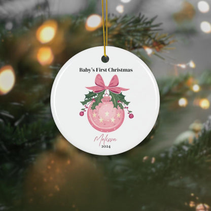 Baby First Christmas Ornament 2024, Personalized First Christmas Ceramic Ornament, Baby Girl Name, Baby Shower Gift Bunny Decoration