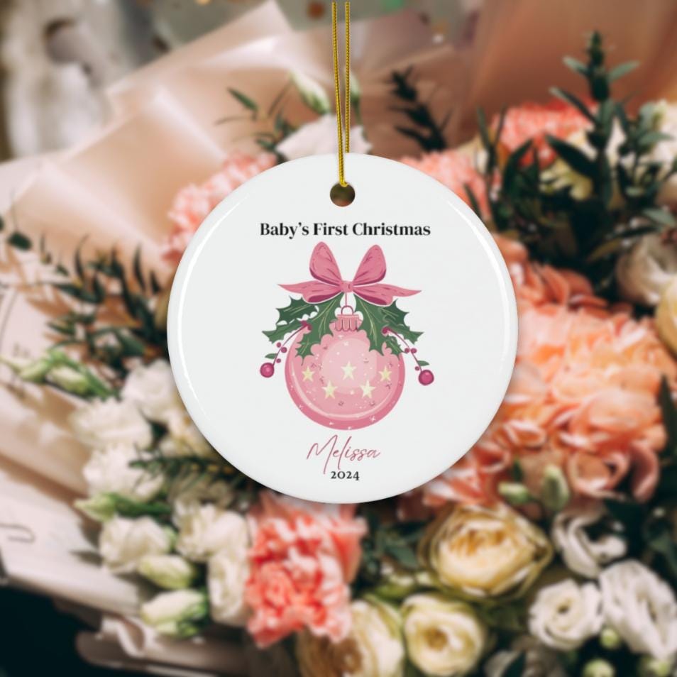 Baby First Christmas Ornament 2024, Personalized First Christmas Ceramic Ornament, Baby Girl Name, Baby Shower Gift Bunny Decoration