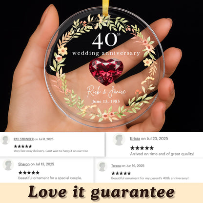 Personalized 40th Wedding Anniversary Glass Ornament, 40 Years Anniversary Gifts for Parents, Forty Wedding Gift, Ruby Anniversary Gift