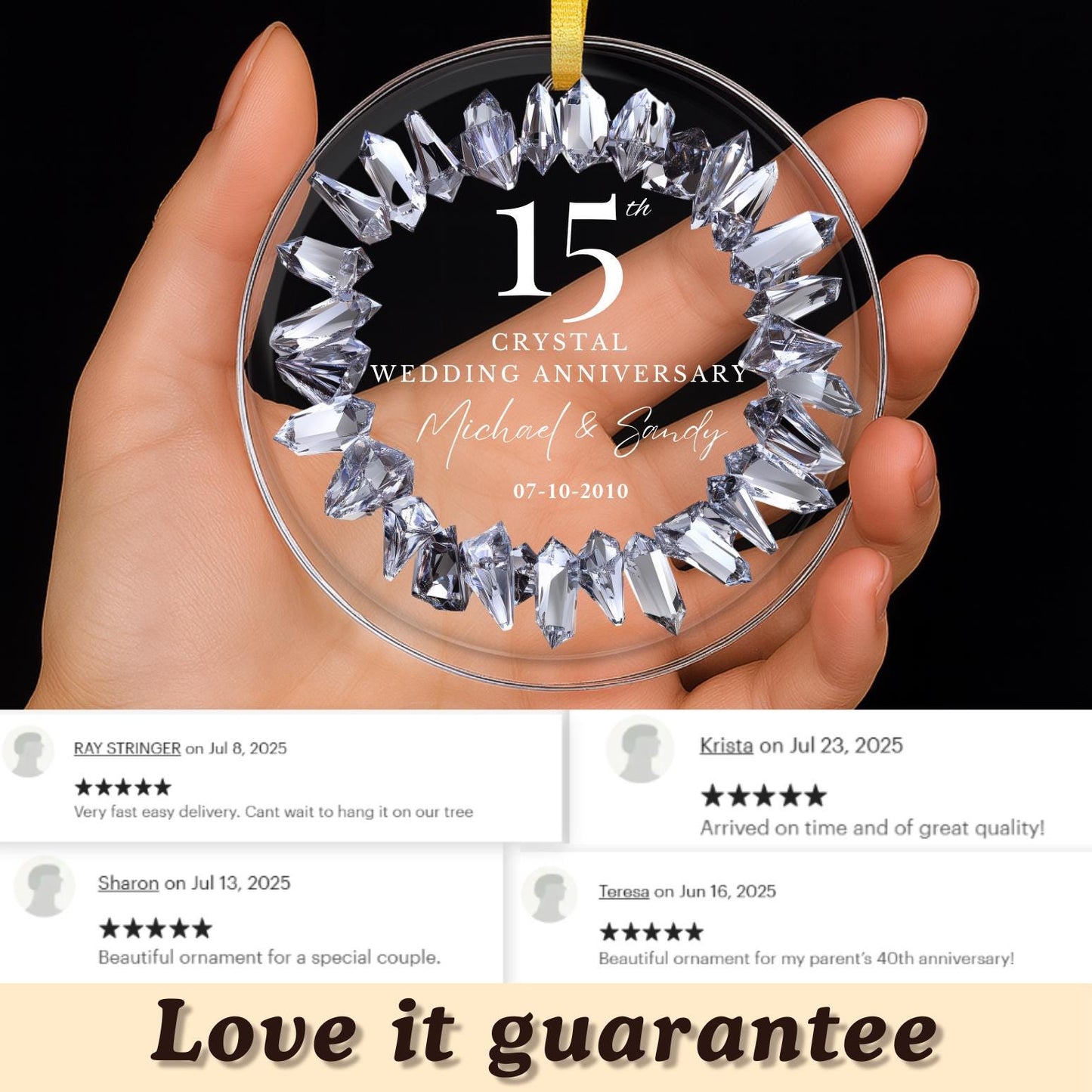 Personalized 15th Anniversary Ornament, 15 Years Married Gift, Fifteen Anniversary Gift, Crystal Anniversary Gift For Parents Husband Wife