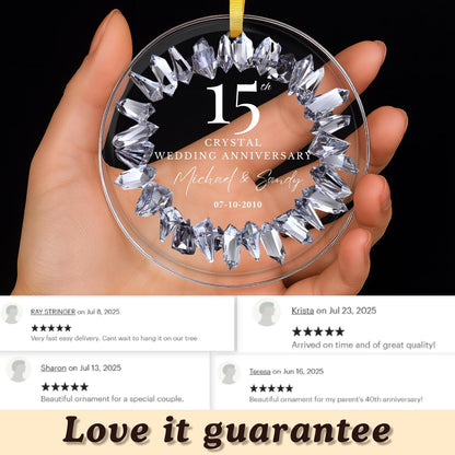 Personalized 15th Anniversary Ornament, 15 Years Married Gift, Fifteen Anniversary Gift, Crystal Anniversary Gift For Parents Husband Wife