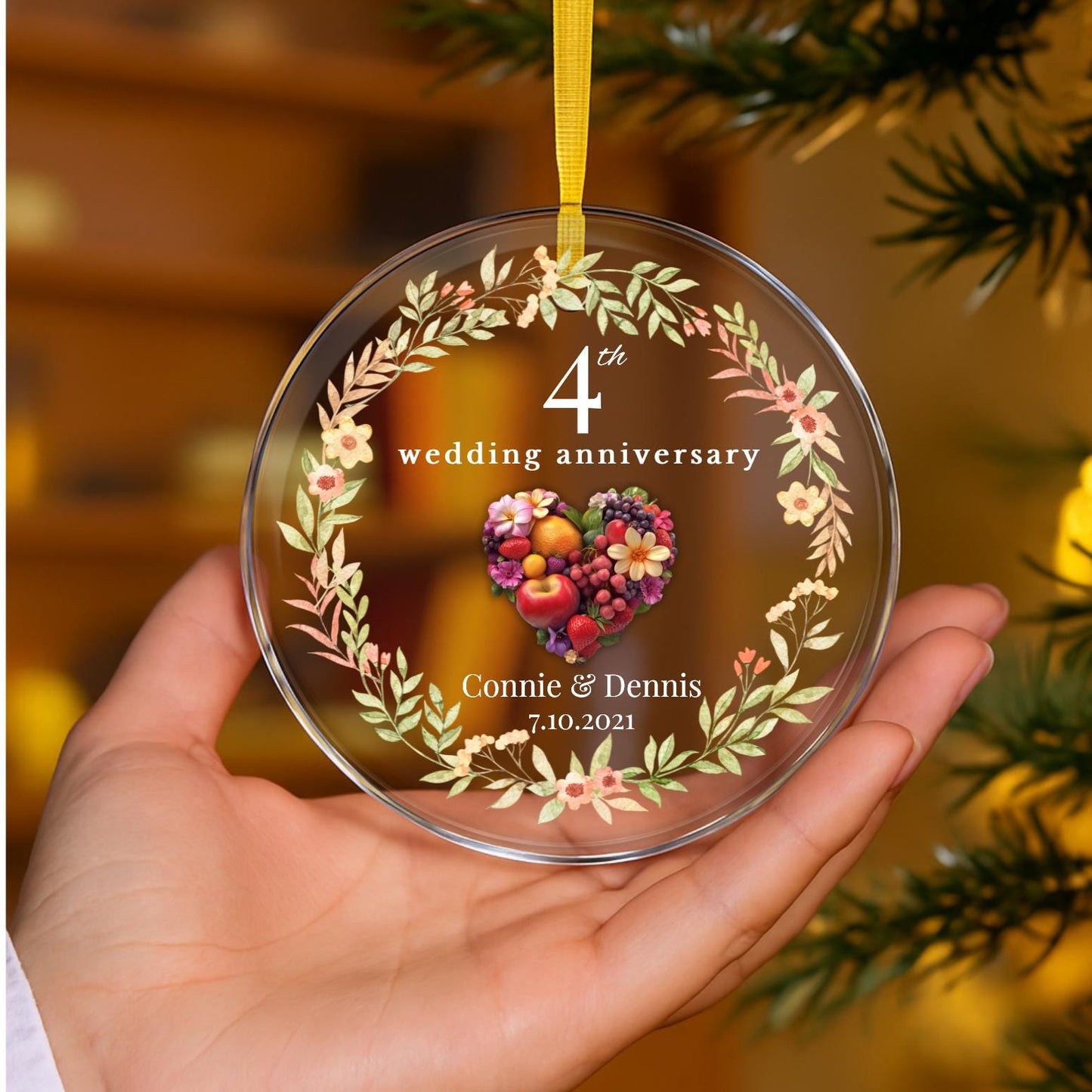 Personalized 4th Anniversary Ornament, 4th Marriage Gift, 4 Years Married Gift, Fourth Anniversary Gift, Fruit Anniversary Gift For Husband