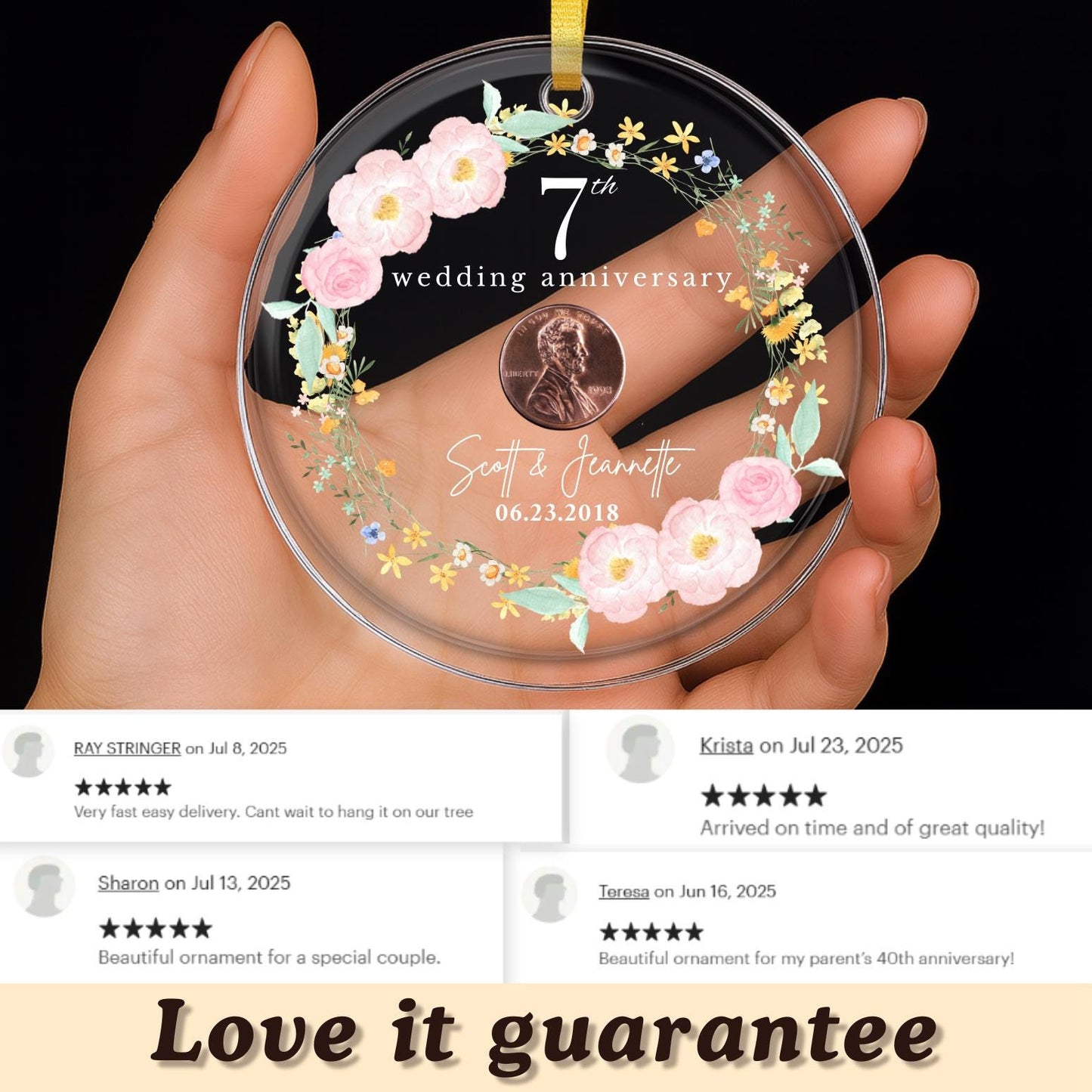 Personalized 7th Wedding Anniversary Ornament, 7th Anniversary Gifts, Seven Years Wedding Gift, Copper Anniversary Gift For Husband Wife