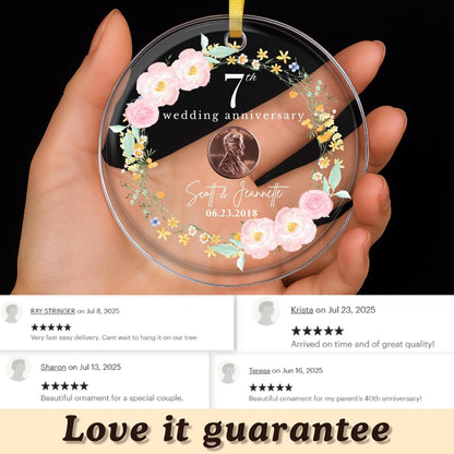 Personalized 7th Wedding Anniversary Ornament, 7th Anniversary Gifts, Seven Years Wedding Gift, Copper Anniversary Gift For Husband Wife