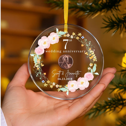 Personalized 7th Wedding Anniversary Ornament, 7th Anniversary Gifts, Seven Years Wedding Gift, Copper Anniversary Gift For Husband Wife