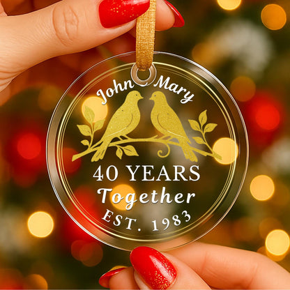 40th Wedding Anniversary Ornament, Personalized Ruby Anniversary Gift, Doves Glass Ornament, 40 Years Together, Couples Keepsake Gift