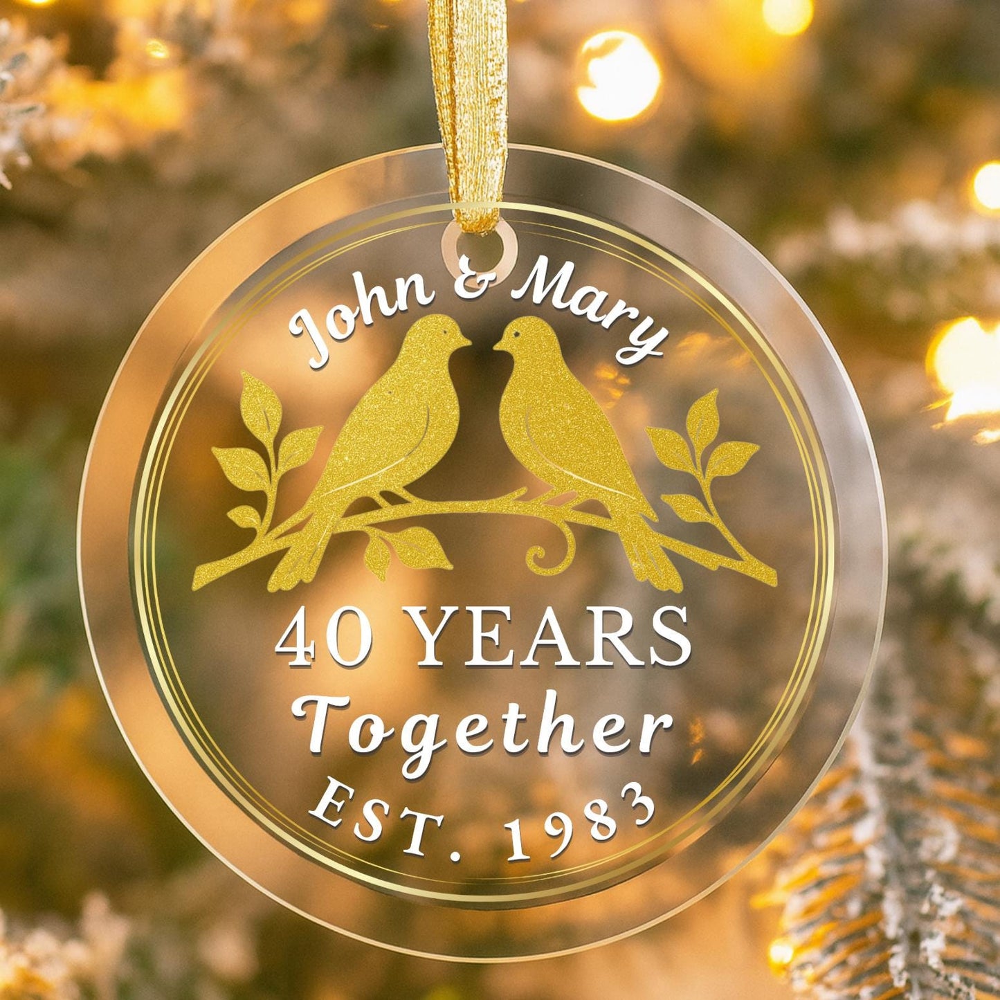 40th Wedding Anniversary Ornament, Personalized Ruby Anniversary Gift, Doves Glass Ornament, 40 Years Together, Couples Keepsake Gift