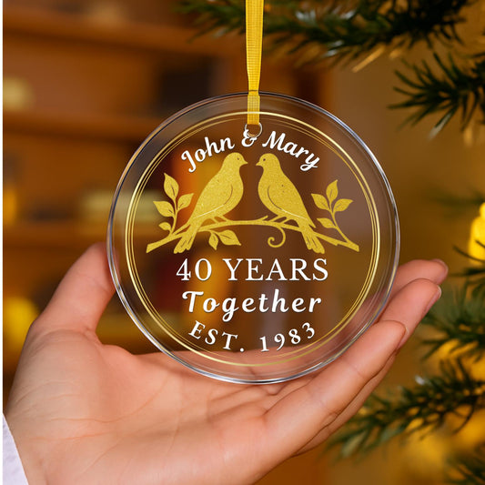 40th Wedding Anniversary Ornament, Personalized Ruby Anniversary Gift, Doves Glass Ornament, 40 Years Together, Couples Keepsake Gift