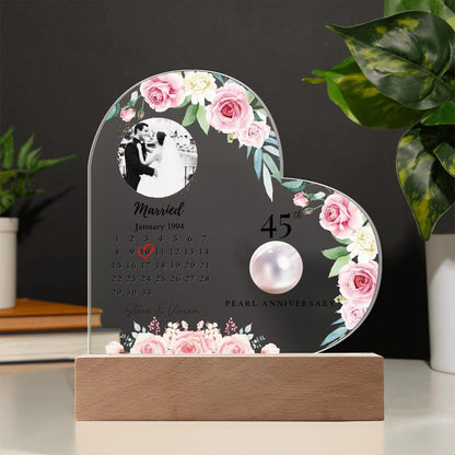 45th Wedding Anniversary Acrylic Plaque – Custom Name & Design – Pearl Anniversary Gift for Couple