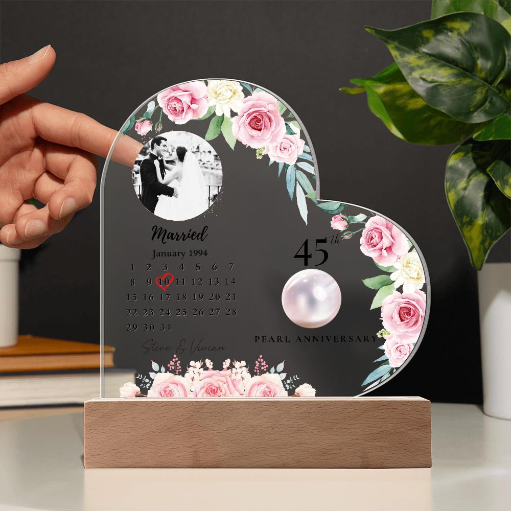45th Wedding Anniversary Acrylic Plaque – Custom Name & Design – Pearl Anniversary Gift for Couple