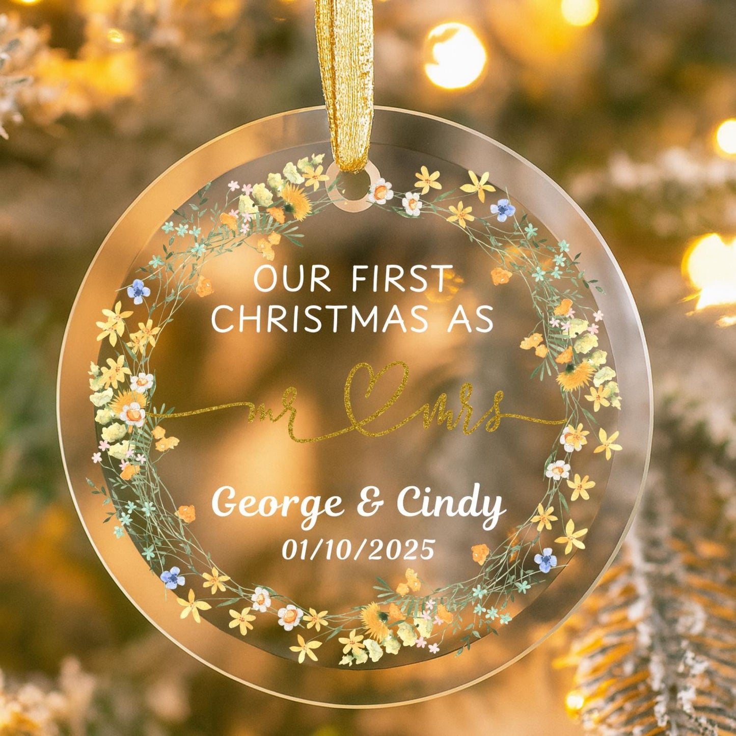 Our First Christmas Married Ornament, Personalized Newlywed Glass Ornament Gift, Custom Mr Mrs Wedding Married Keepsake, New Couple Present