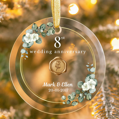 Personalized 8th Wedding Anniversary Glass Ornament, Bronze Anniversary Gift, 8 Years Together Gifts, Eighth Anniversary Gift For Husband