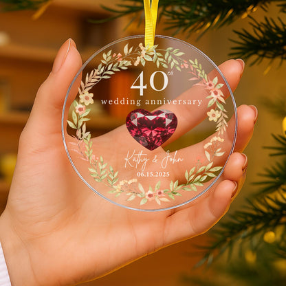 Personalized 40th Wedding Anniversary Glass Ornament, 40 Years Anniversary Gifts for Parents, Forty Wedding Gift, Ruby Anniversary Gift