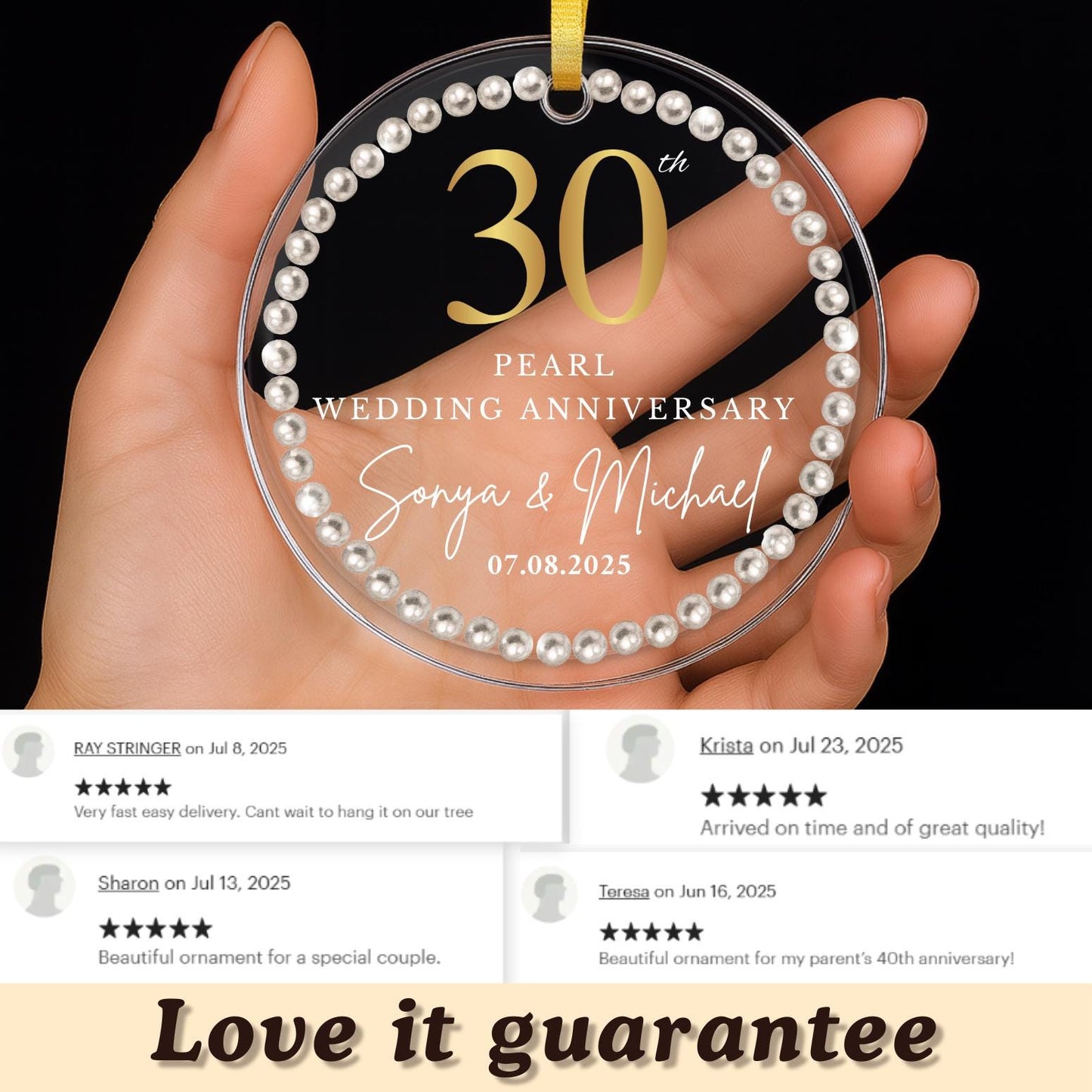 Personalized 30th Anniversary Ornament, 30 Years Wedding Gift, Thirty Anniversary Gift, Pearl Anniversary Gift For Parents Husband Wife