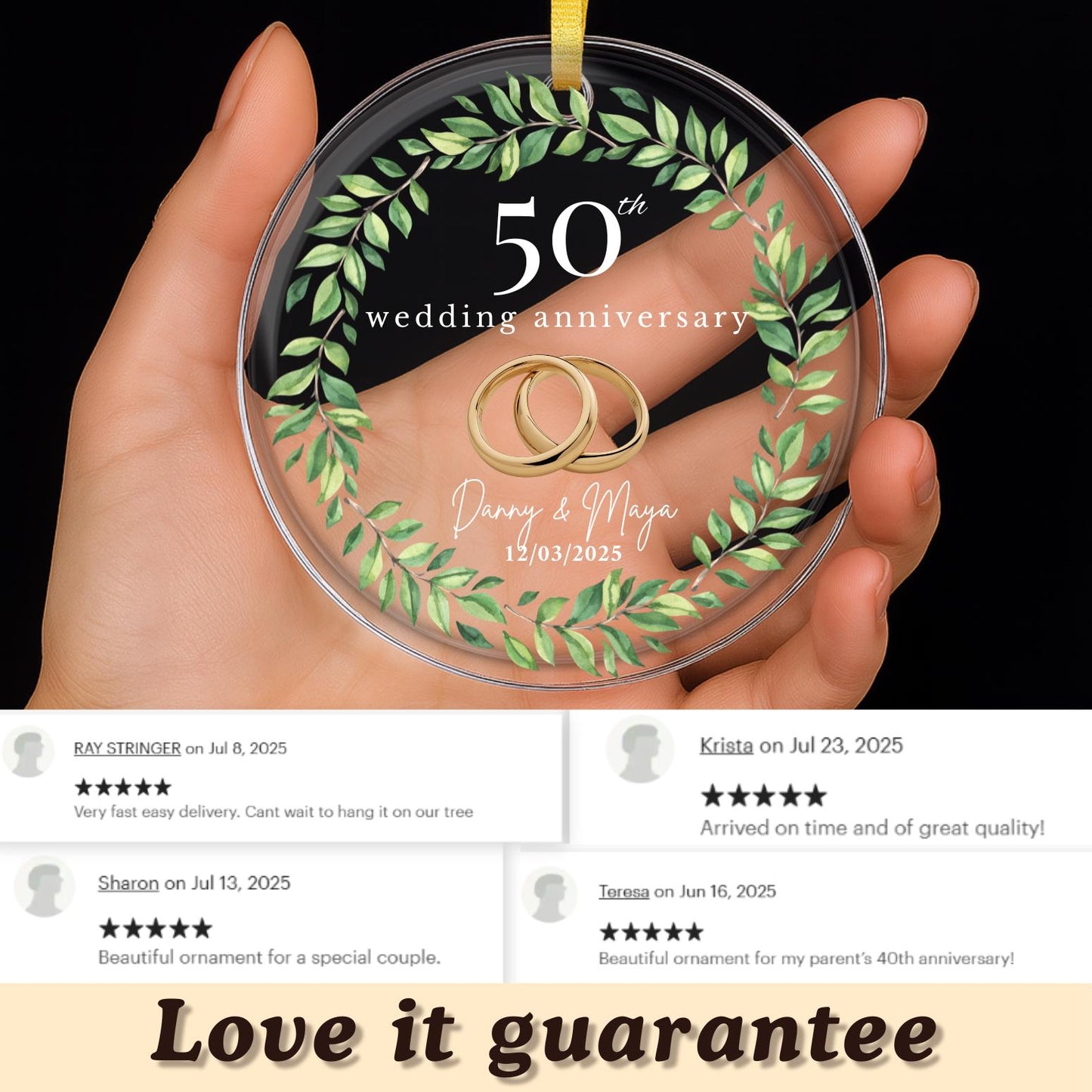 Personalized 50th Wedding Anniversary Ornament, 50 Year Anniversary Gift, Golden Anniversary Gift For Parents Husband Wife, 50 Year Marriage
