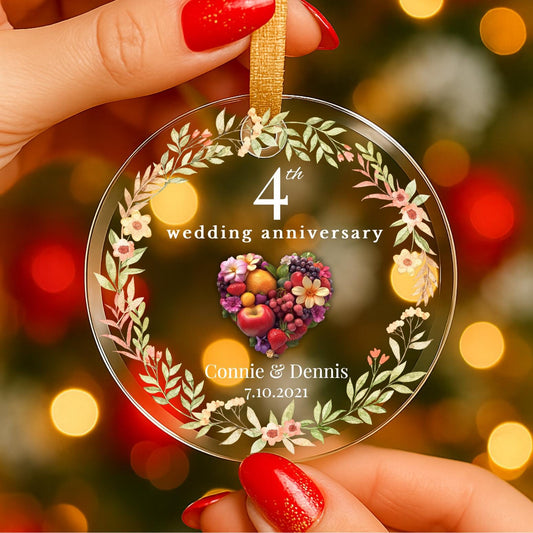 Personalized 4th Anniversary Ornament, 4th Marriage Gift, 4 Years Married Gift, Fourth Anniversary Gift, Fruit Anniversary Gift For Husband