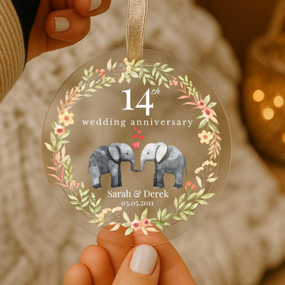 Personalized 14th Anniversary Glass Ornament, 14th Marriage Gift, 14 Years Married Gift, Ivory Anniversary Gift For Parents Husband Wife