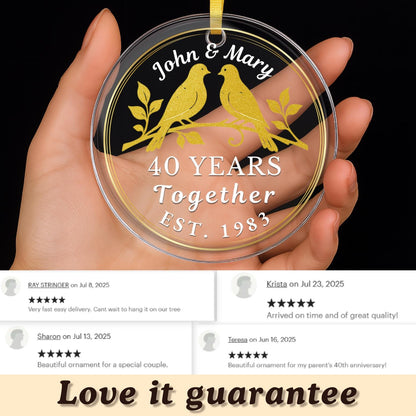40th Wedding Anniversary Ornament, Personalized Ruby Anniversary Gift, Doves Glass Ornament, 40 Years Together, Couples Keepsake Gift