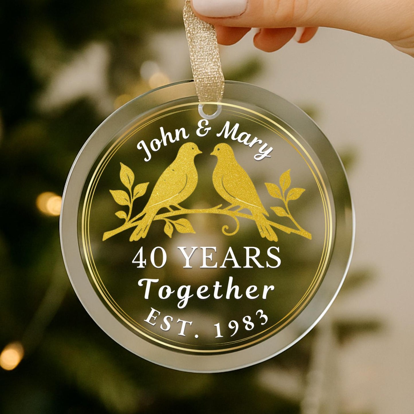 40th Wedding Anniversary Ornament, Personalized Ruby Anniversary Gift, Doves Glass Ornament, 40 Years Together, Couples Keepsake Gift