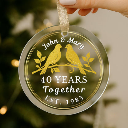 40th Wedding Anniversary Ornament, Personalized Ruby Anniversary Gift, Doves Glass Ornament, 40 Years Together, Couples Keepsake Gift