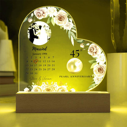 45th Wedding Anniversary Acrylic Plaque – Custom Name & Design – Pearl Anniversary Gift for Couple