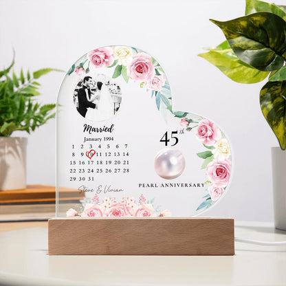 45th Wedding Anniversary Acrylic Plaque – Custom Name & Design – Pearl Anniversary Gift for Couple
