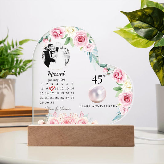 45th Wedding Anniversary Acrylic Plaque – Custom Name & Design – Pearl Anniversary Gift for Couple
