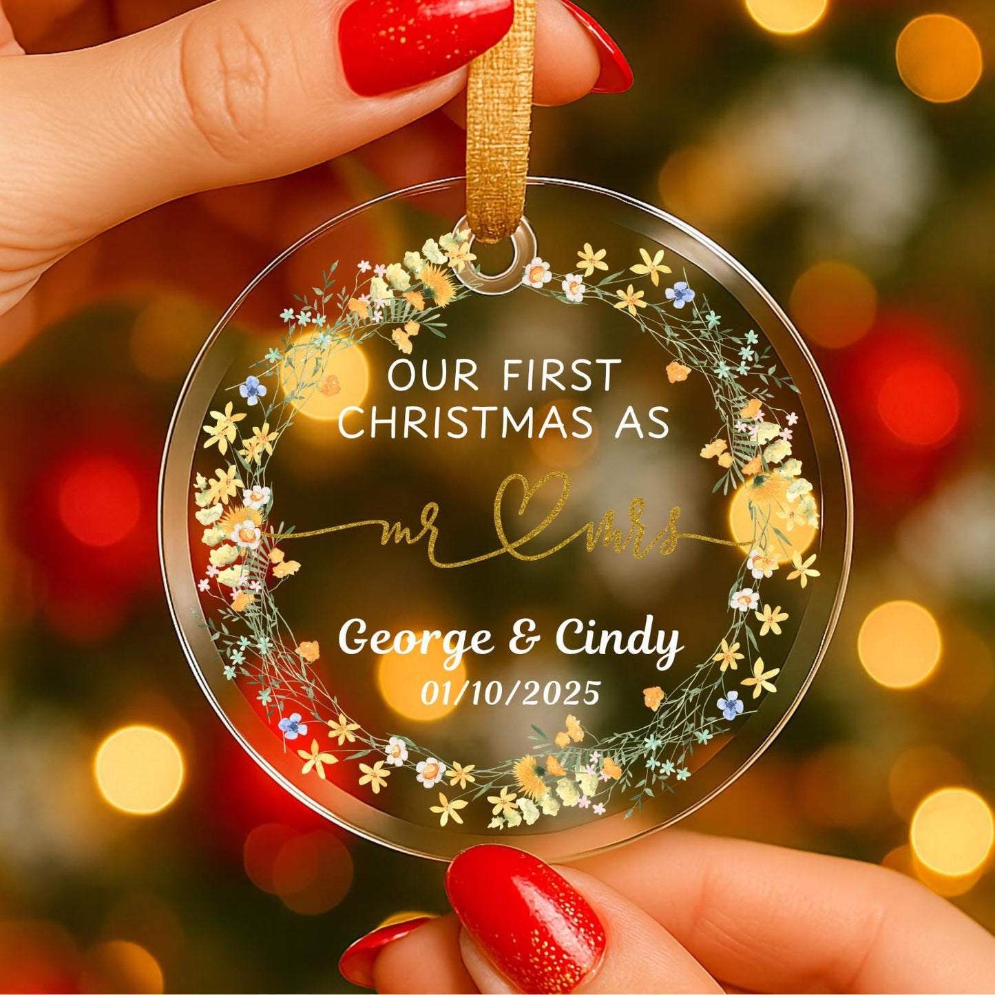 Our First Christmas Married Ornament, Personalized Newlywed Glass Ornament Gift, Custom Mr Mrs Wedding Married Keepsake, New Couple Present