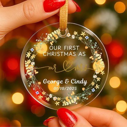 Our First Christmas Married Ornament, Personalized Newlywed Glass Ornament Gift, Custom Mr Mrs Wedding Married Keepsake, New Couple Present
