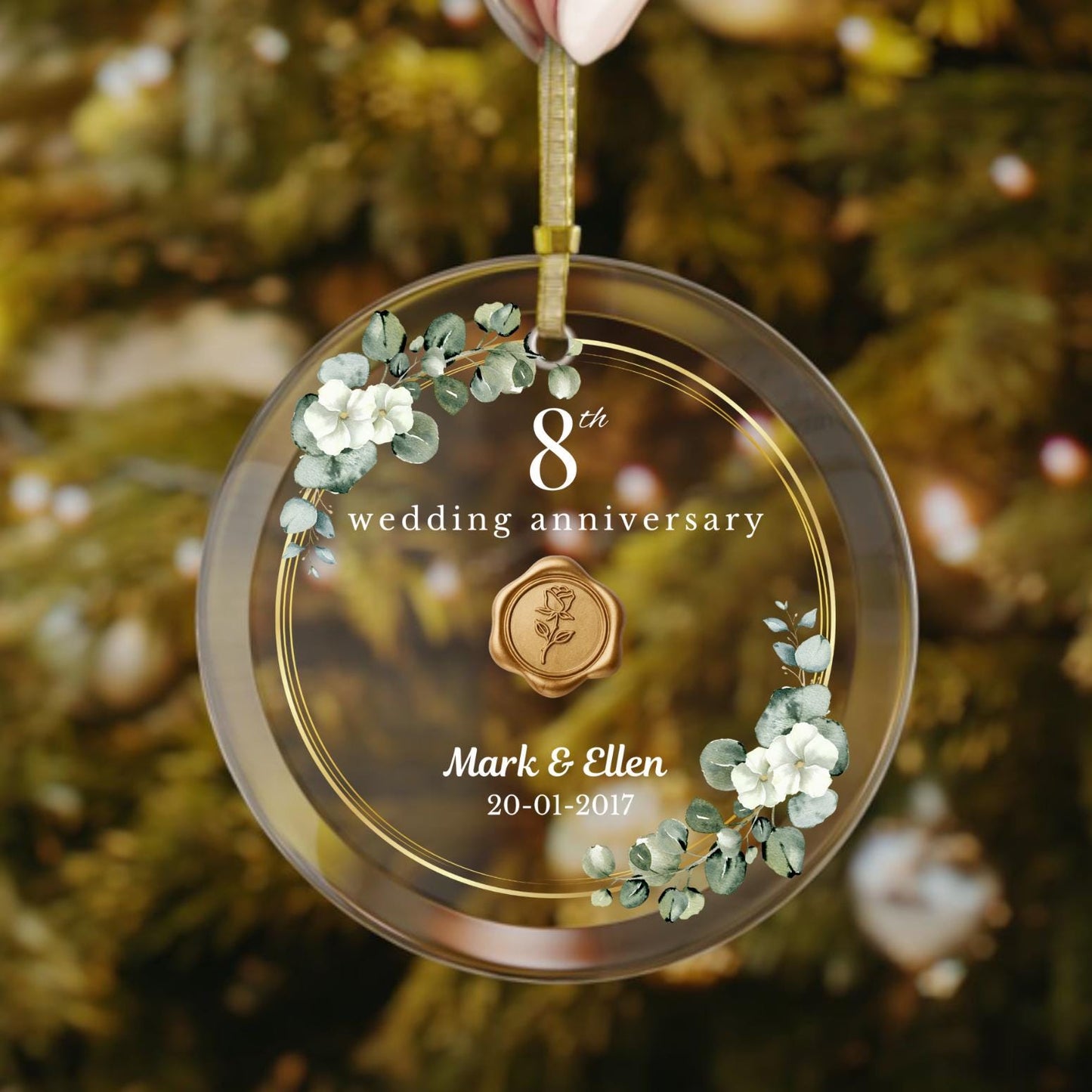 Personalized 8th Wedding Anniversary Glass Ornament, Bronze Anniversary Gift, 8 Years Together Gifts, Eighth Anniversary Gift For Husband