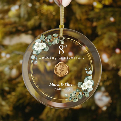 Personalized 8th Wedding Anniversary Glass Ornament, Bronze Anniversary Gift, 8 Years Together Gifts, Eighth Anniversary Gift For Husband