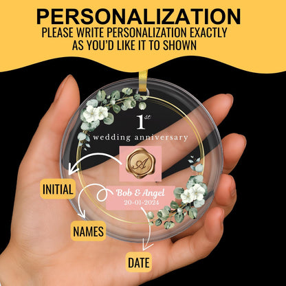 Personalized 1st Anniversary Ornament, Paper Wedding Anniversary Gift, One Year Together Glass Ornament, First Year Gift For Husband Wife