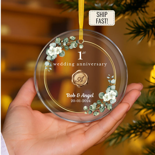 Personalized 1st Anniversary Ornament, Paper Wedding Anniversary Gift, One Year Together Glass Ornament, First Year Gift For Husband Wife