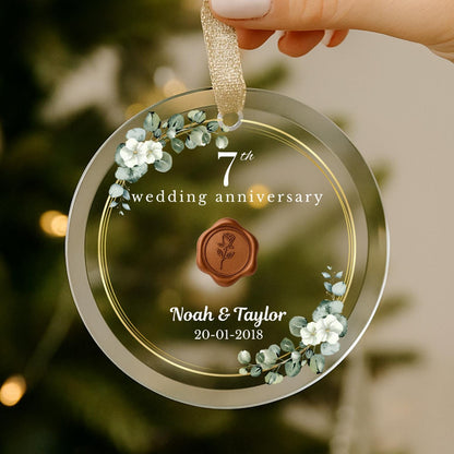 Personalized 7th Anniversary Ornament, Copper Wedding Anniversary Gift, Seven Years Together Glass Ornament, Seventh Year Gift For Husband