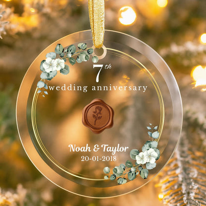 Personalized 7th Anniversary Ornament, Copper Wedding Anniversary Gift, Seven Years Together Glass Ornament, Seventh Year Gift For Husband