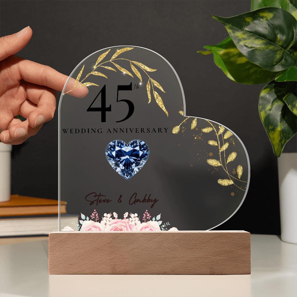 45th Wedding Anniversary Acrylic Plaque – Custom Name & Design – Sapphire Anniversary Gift for Couple