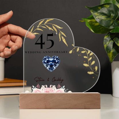 45th Wedding Anniversary Acrylic Plaque – Custom Name & Design – Sapphire Anniversary Gift for Couple