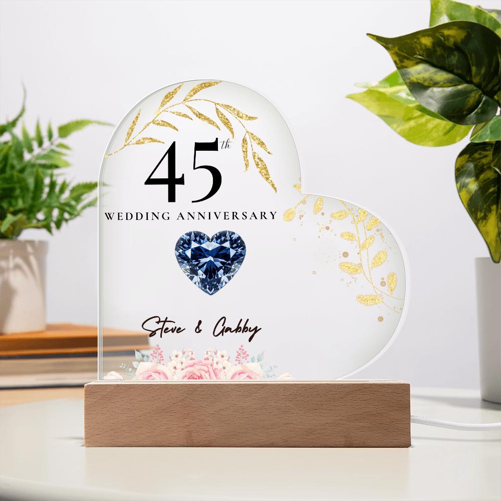45th Wedding Anniversary Acrylic Plaque – Custom Name & Design – Sapphire Anniversary Gift for Couple