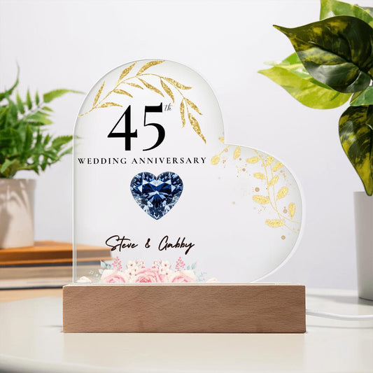 45th Wedding Anniversary Acrylic Plaque – Custom Name & Design – Sapphire Anniversary Gift for Couple